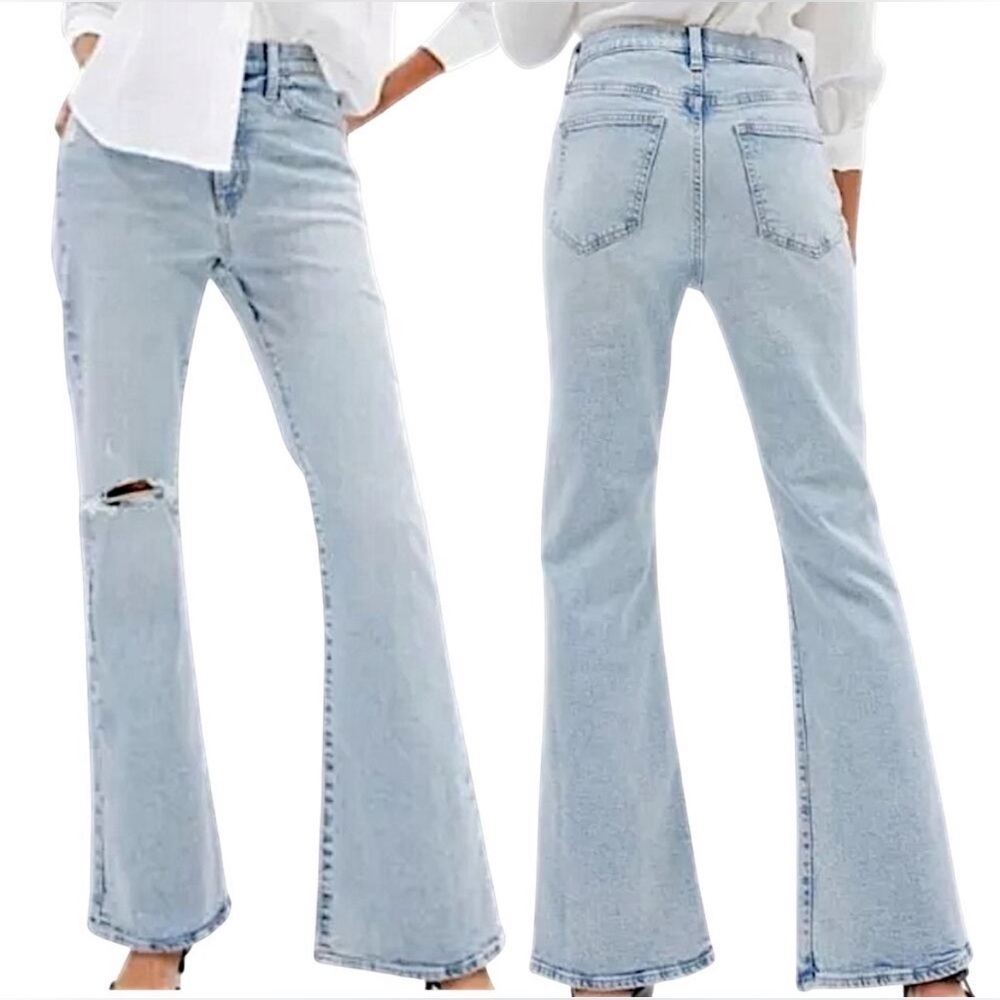 Gap 70s Flare Jeans Women’s 14/32R Distressed Light Blue Coastal Cowgirl Boot